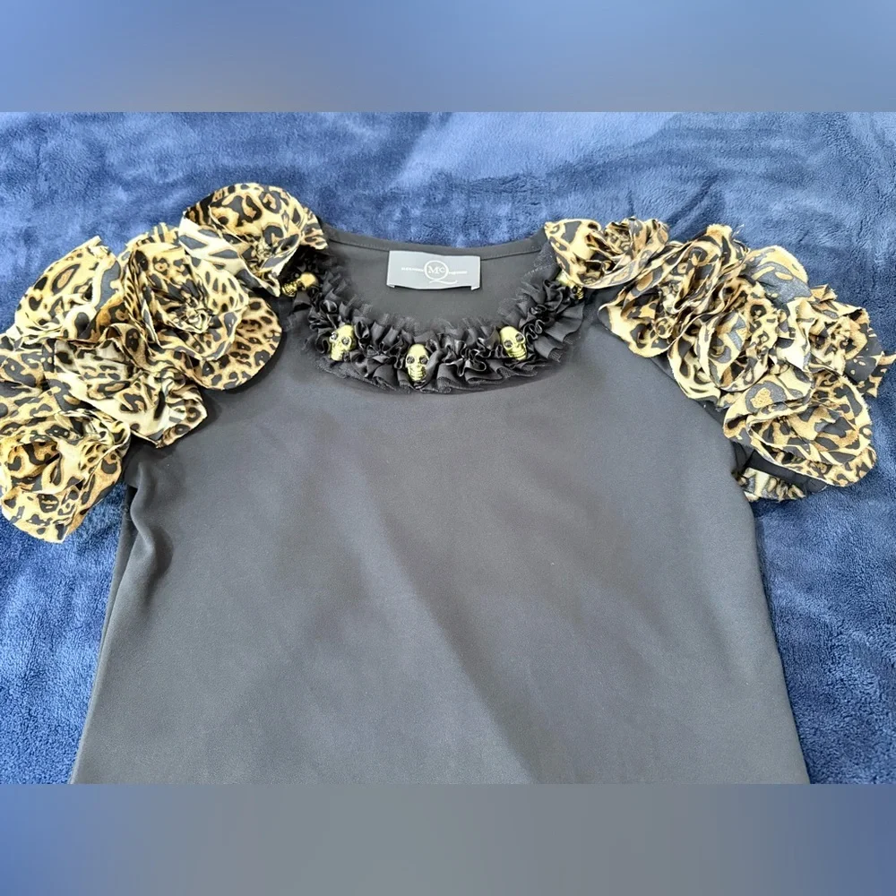 MCQ Alexander McQueen ruffled cheetah animal print sleeves top small - Picture 2 of 6